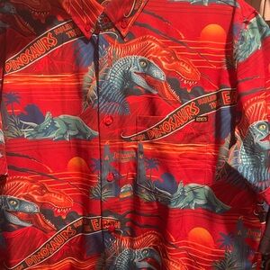 RSVLTS Vibrant Red Dinosaur Print Dress Shirt